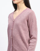 Madame V Neck Buttoned Onion Pink Cardigan