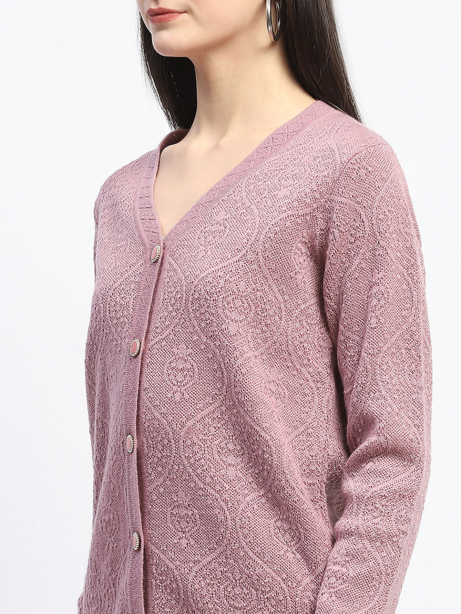 Madame V Neck Buttoned Onion Pink Cardigan