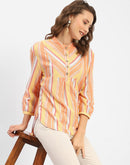 Madame Mandarin Collar Modal Cotton Striped Shirt