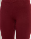 Madame Skinny Fit Solid Maroon Tights