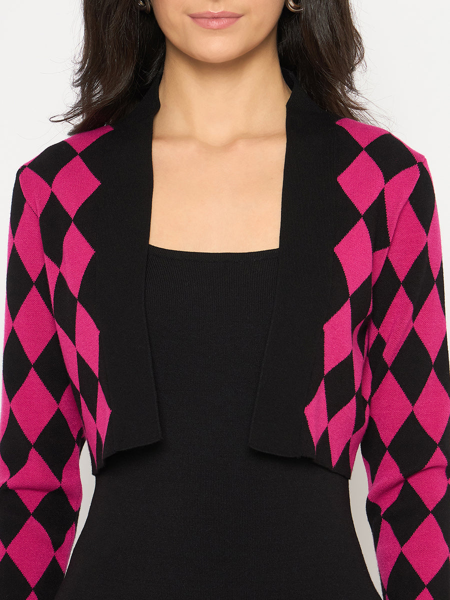 Madame Geometric Print Shrug and Solid Dress Magenta Ensemble