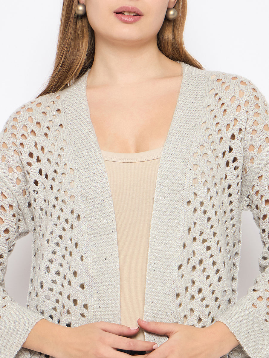 Madame Lace Detailed Semi Sheer Light Grey Shrug