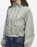 Madame Olive Green Cropped Windbreaker Jacket