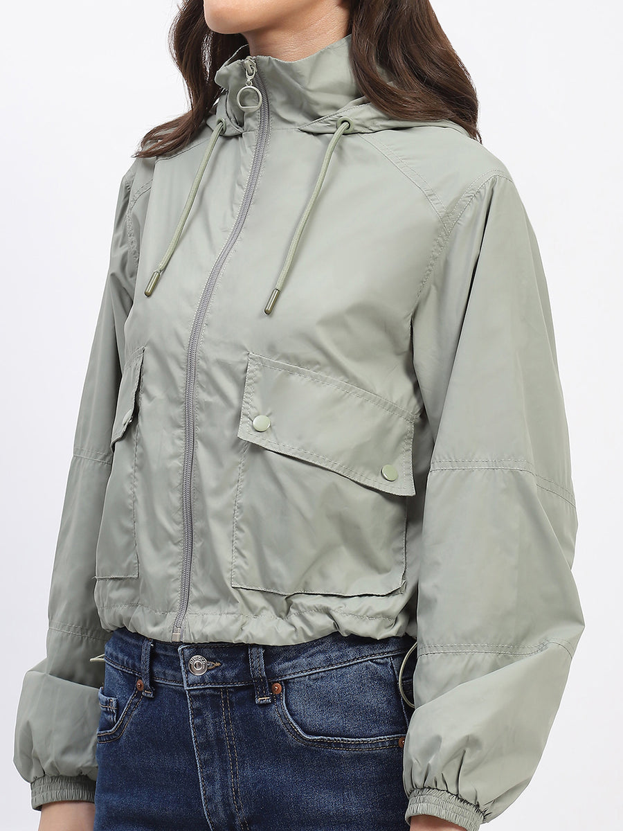 Madame Olive Green Cropped Windbreaker Jacket