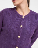 Madame Cable Knit Plum Acrylic Blend Cardigan