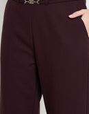 Madame Belted Straight Fit Wine Trousers