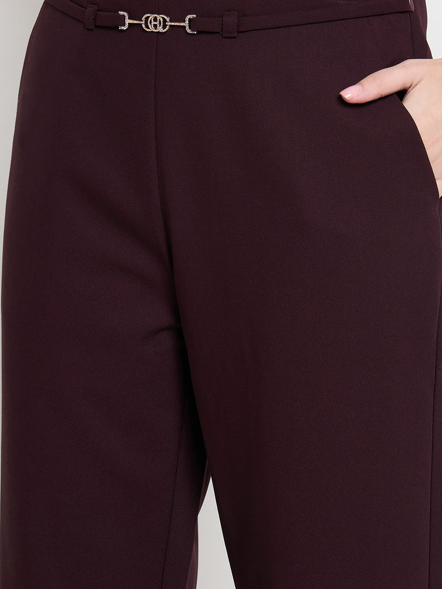 Madame Belted Straight Fit Wine Trousers