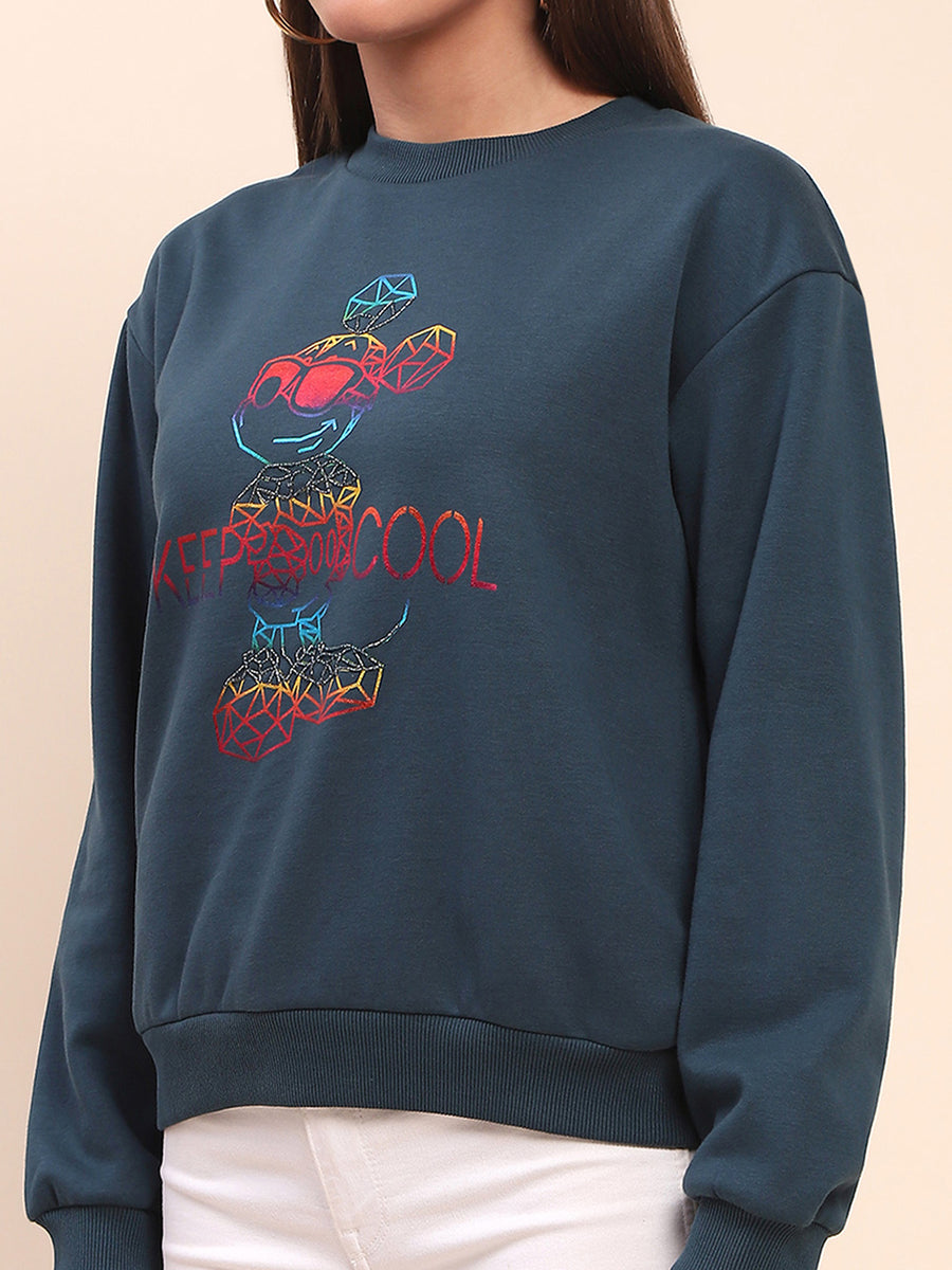 Camla Barcelona Cotton Disney Printed Teal Sweatshirt