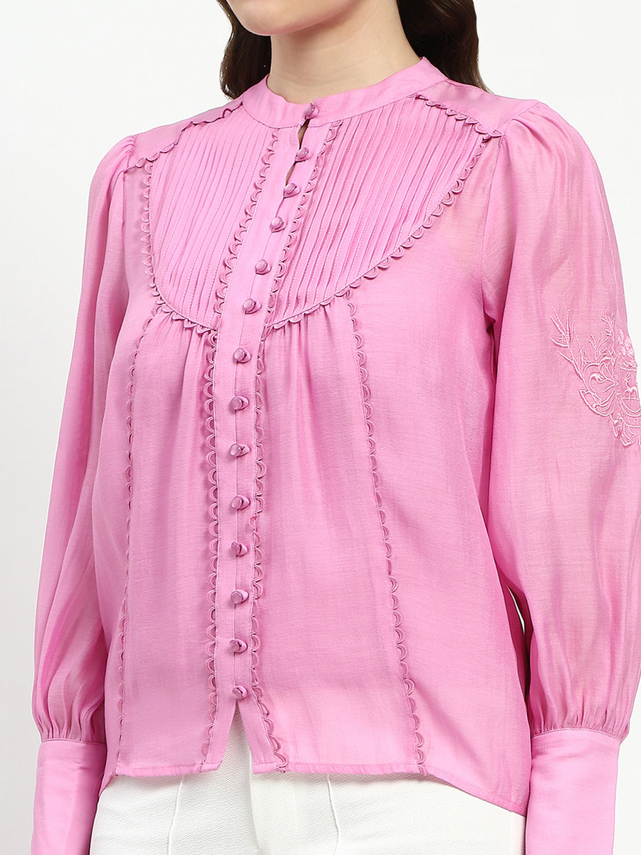 Madame Bridgerton Lacework Pleated Nylon Mauve Shirt