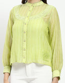 Madame Bridgerton Embroidered Lacework Green Tencel Shirt