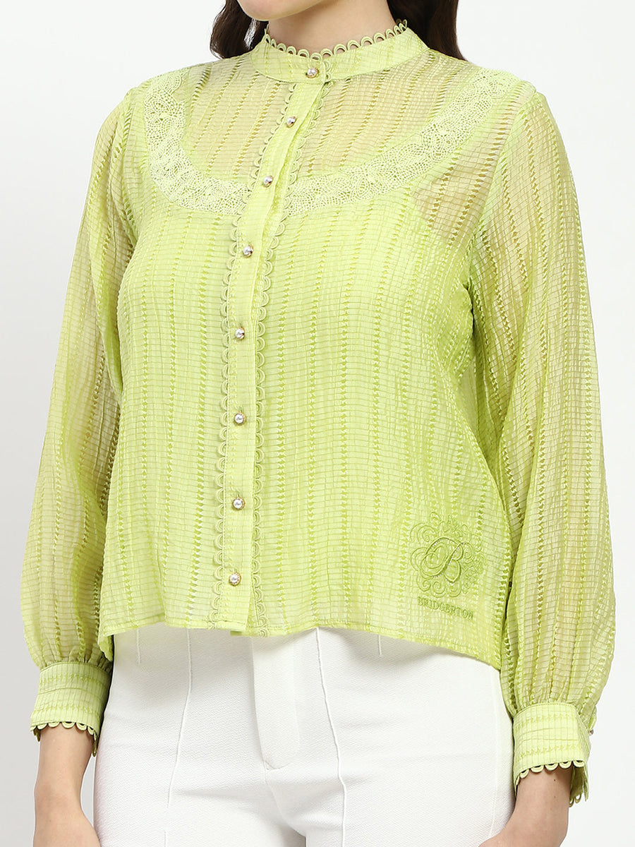 Madame Bridgerton Embroidered Lacework Green Tencel Shirt