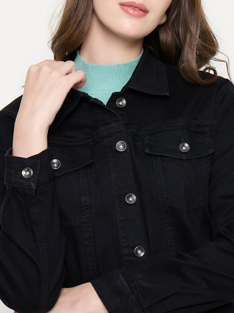 Madame Cotton Blend Jet Black Denim Jacket