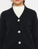 Madame V Neck Solid Black Cardigan