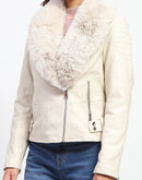 Madame Shanaya Kapoor Off White Faux Fur Trim Leather Jacket