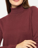 Madame Turtle Neck  Ribbed Cuff Wine Red Sweater