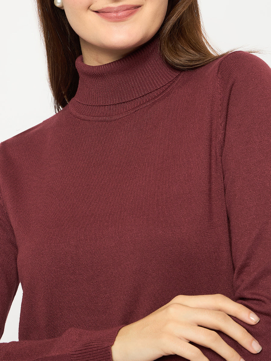 Madame Turtle Neck  Ribbed Cuff Wine Red Sweater