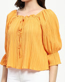 Madame Textured Cotton Blend Smocked Orange Top