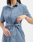 Madame Belted Waist Mid Blue Denim Shirt Dress