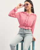 Madame Pink Ruffle Detailing Peplum Top