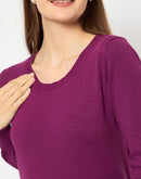 Madame Round Neck Ribbed Cuff Purple Sweater