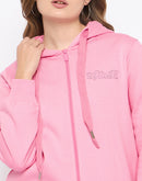 Madame Placement Print Detailed Pink Hooded Sweatshirt