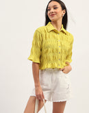 Madame Pleated Detailing Solid Lime Shirt