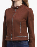 Madame Brown Faux Suede Biker Jacket