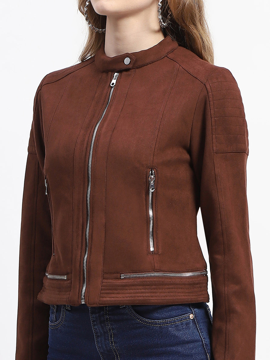 Madame Brown Faux Suede Biker Jacket