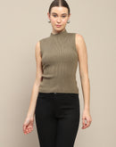 Madame Front Ripped Full Sleeve Olive Sweater