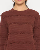 Madame Fringe Textured Chocolate Brown Cotton Sweater