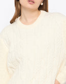 Madame Cable Knit Full Sleeve Off White Sweater