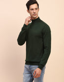 Camla Barcelona High Neck Solid Olive Sweater