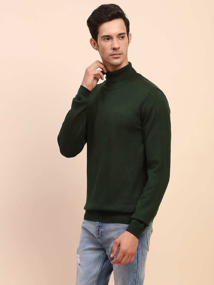 Camla Barcelona High Neck Solid Olive Sweater