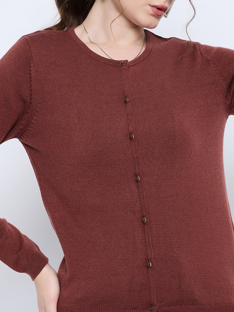 Madame Crew Neck Button Down Brown Cardigan