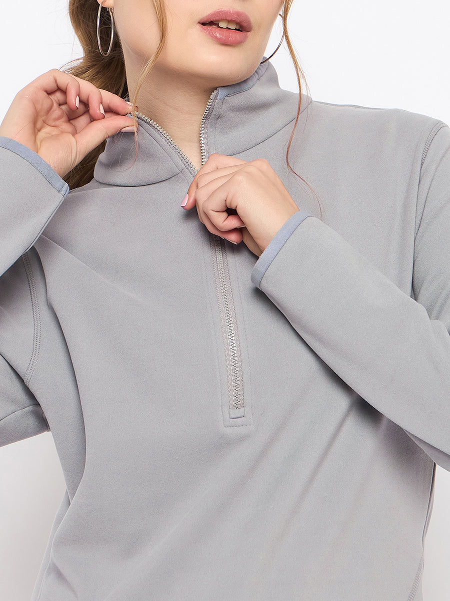 Madame Polar Fleece Half-Zipper Grey Sweatshirt