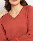 Madame V Neck Skinny Fit Rust Red Sweater