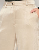 Madame Straight Fit Solid Beige Trousers