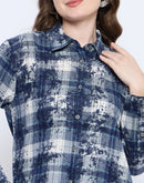 Madame Long Sleeve All Over Printed Shirt Collar Front Button Blue Shirt