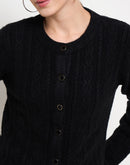 Madame Self Design Crew Neck Black Cardigan