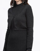 Madame Black Round Neck Dress and Shrug Ensemble