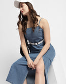 Madame Front Slit Long Denim Dress