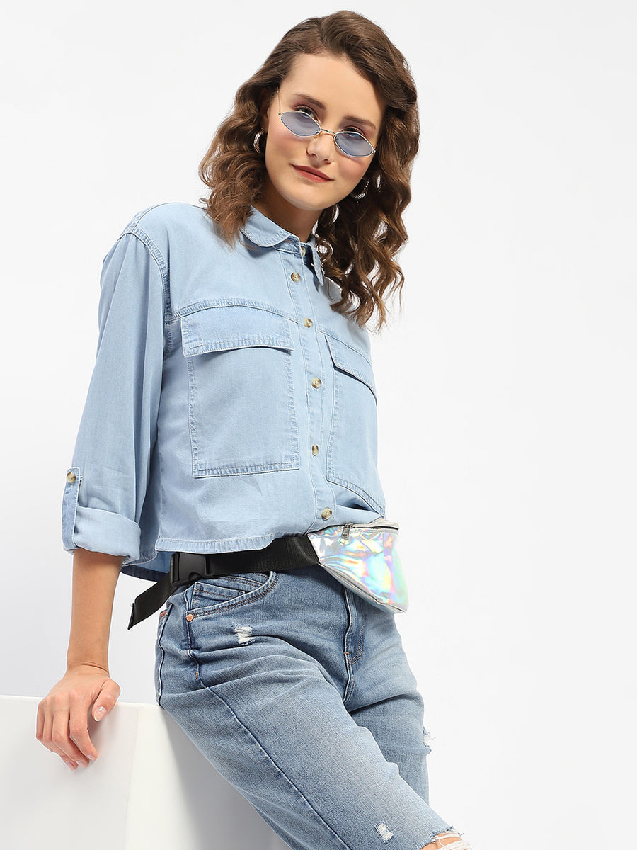 Madame Front Pocket Light Blue Denim Shirt