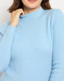 Madame Turtle Neck Full Sleeve Blue Sweater