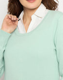 Madame Round Neck Ribbed Cuff Mint Green Sweater