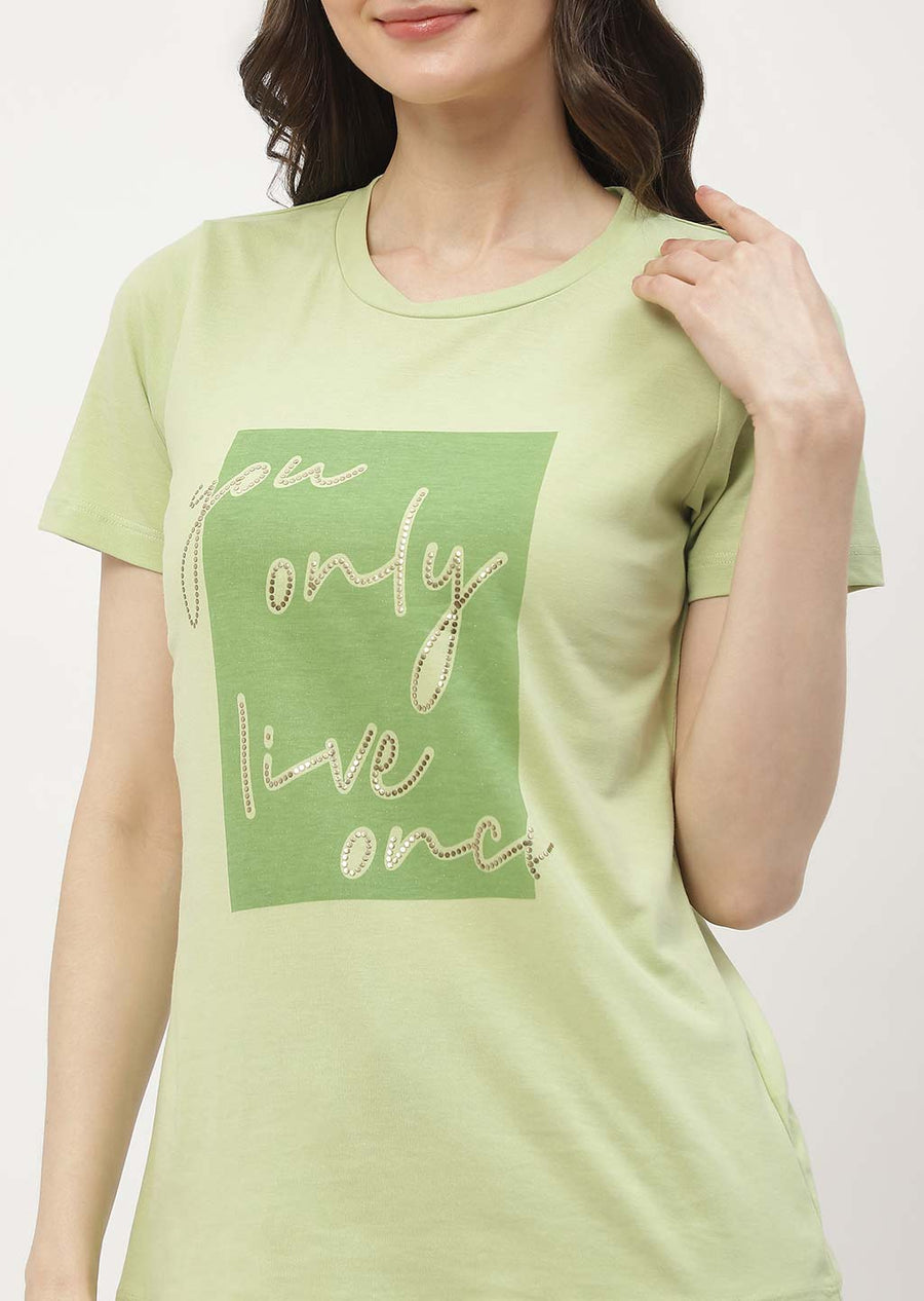 mSECRET Typography Hot Pink & Mint Green Combo T-shirt