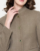 Madame Mélange Button Detailed T Neck Olive Long Coat