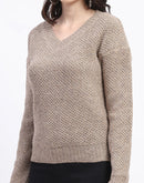 Madame V Neck Relaxed Fit Brown Sweater