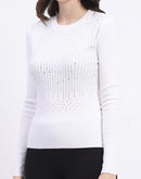 Madame Embellishment Adorned Off White Knitted Top