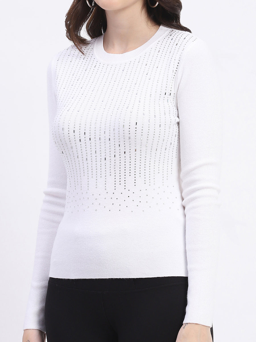 Madame Embellishment Adorned Off White Knitted Top