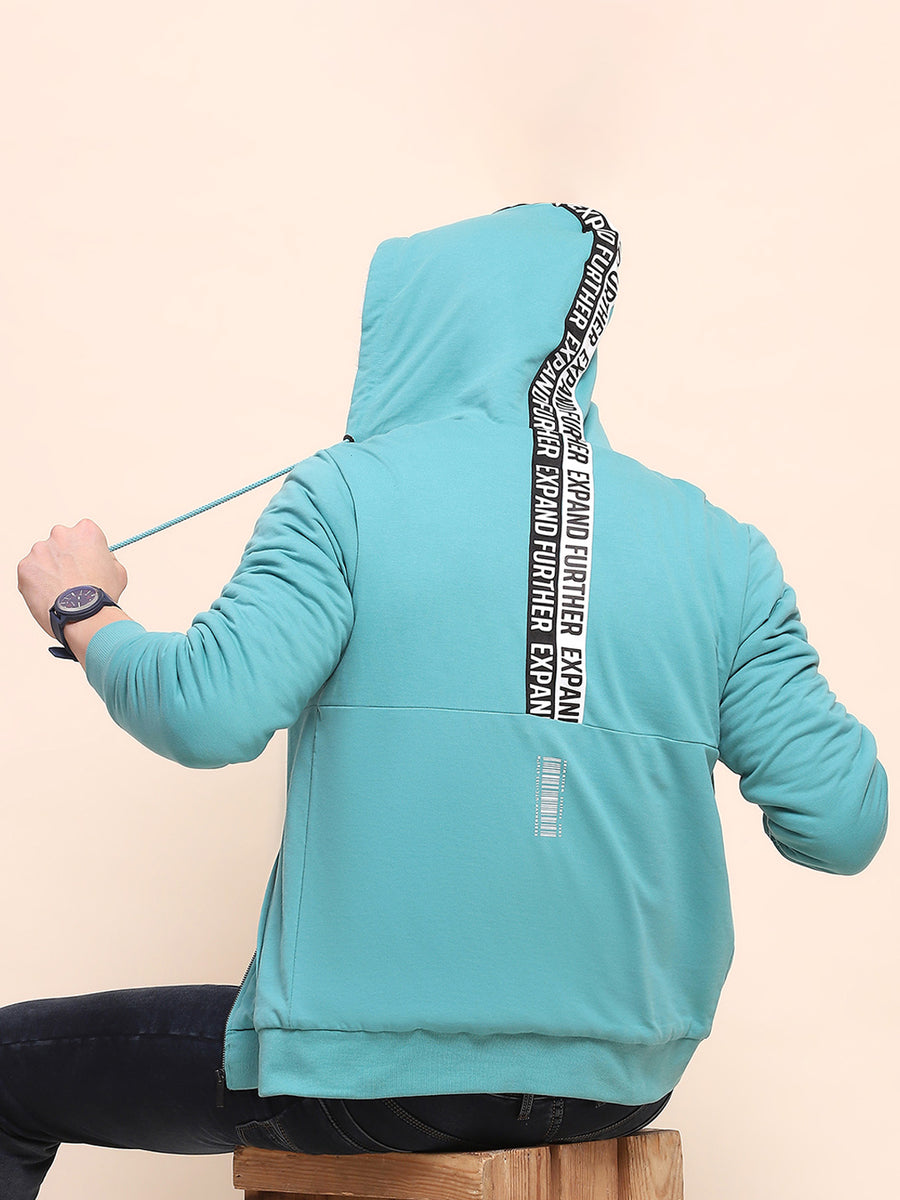 Camla Barcelona Cotton Zipper and Hooded Turquoise Sweatshirt